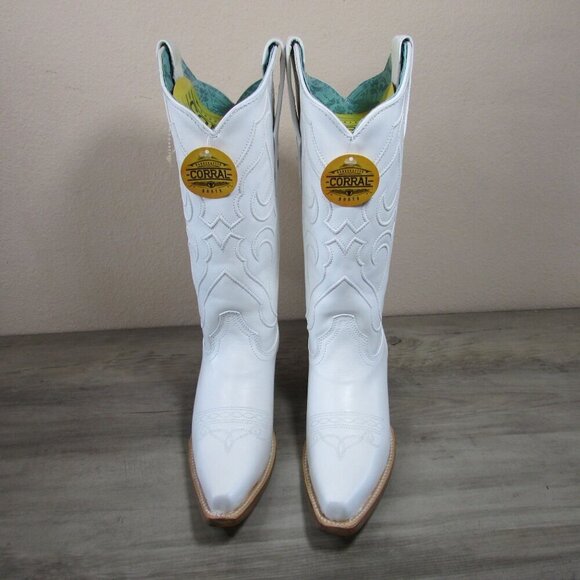 Corral Women's Embroidery Snip Toe Cowboy Boots White Z5046 - Picture 2 of 4